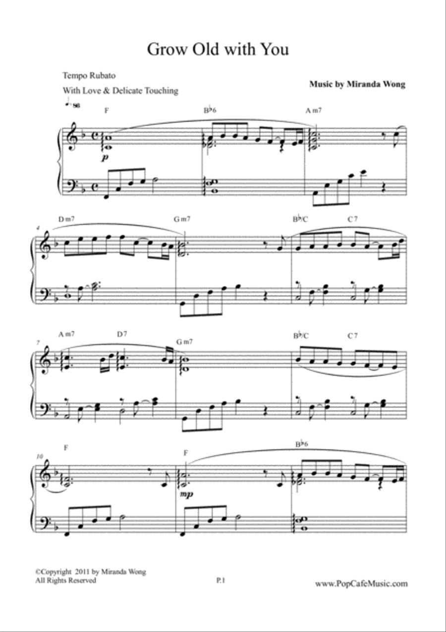 Grow Old With You - Wedding Piano Music by Miranda Wong Easy Piano scores gallery preview page 2