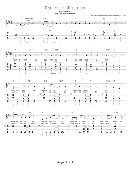 Tennessee Christmas by Amy Grant Dulcimer - Digital Sheet Music