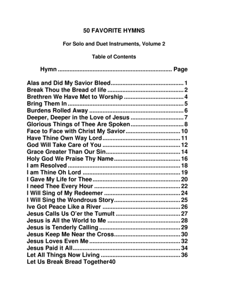 50 Favorite Hymns for Solo and Duet Instruments, Volume 2