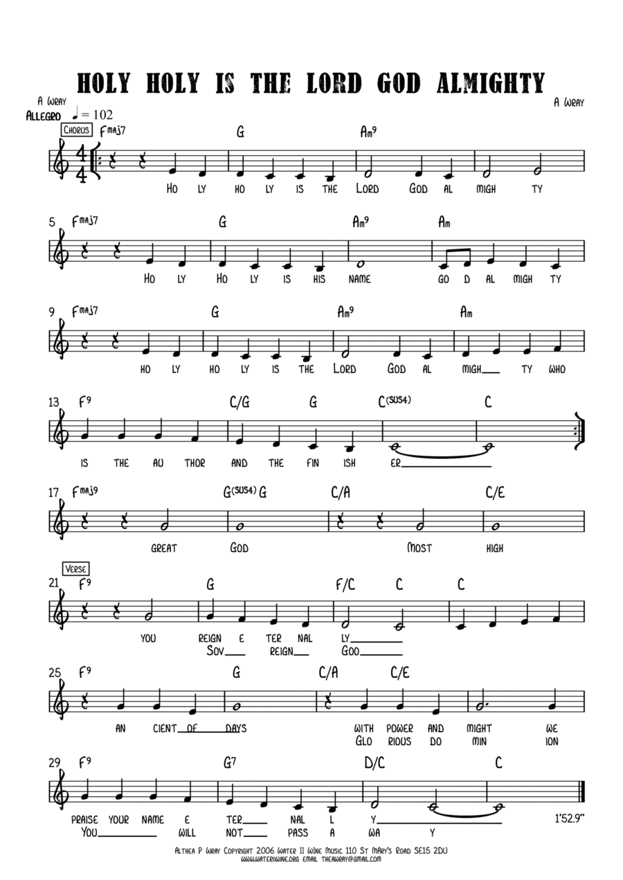 Holy Holy is the Lord God Almighty Piano Solo scores gallery preview page 1