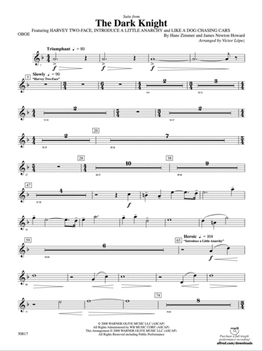 The Dark Knight, Suite from: Oboe Concert Band scores gallery preview page 1