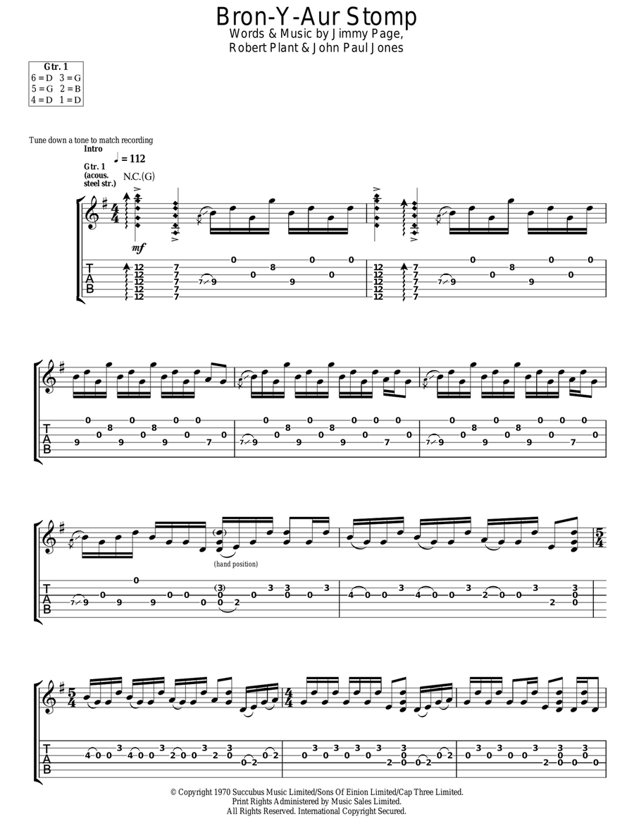 Bron-Y-Aur Stomp Guitar Tablature scores gallery preview page 1