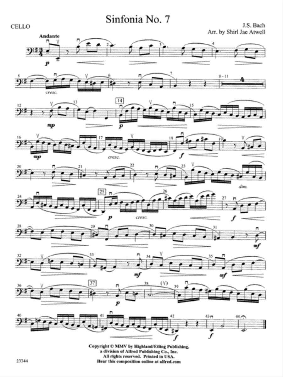 Sinfonia No. 7: Cello String Orchestra scores gallery preview page 1