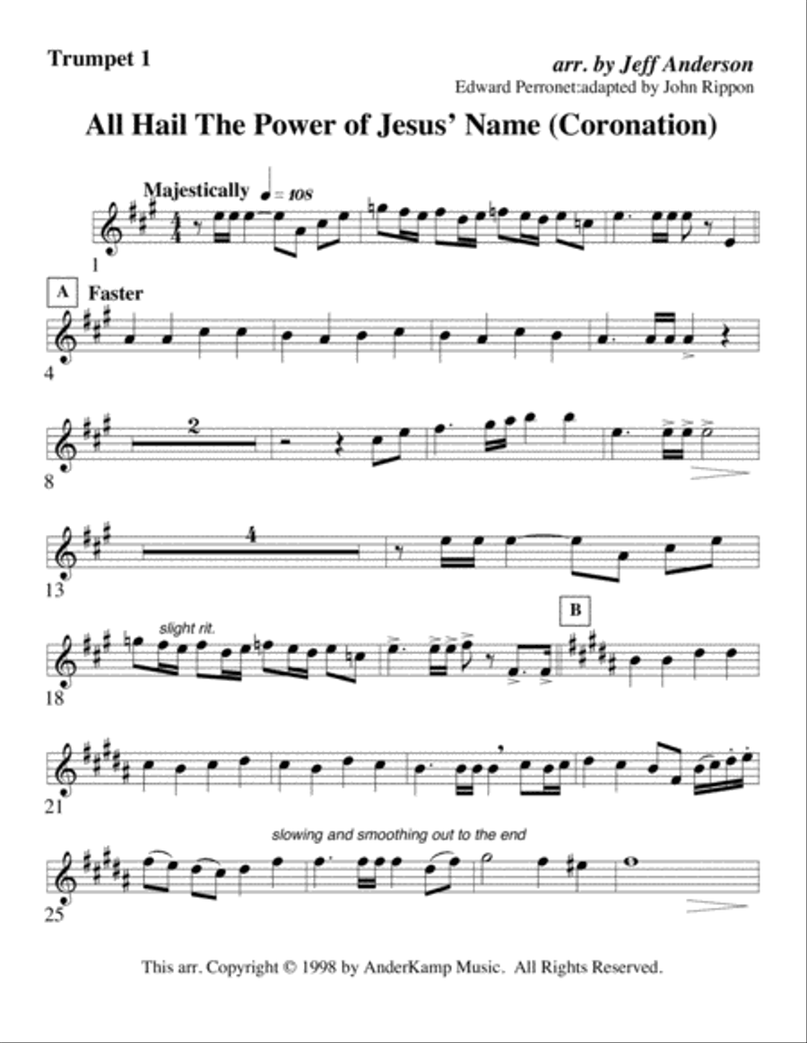 All Hail the Power of Jesus' Name (Coronation) for Brass Quintet image number null