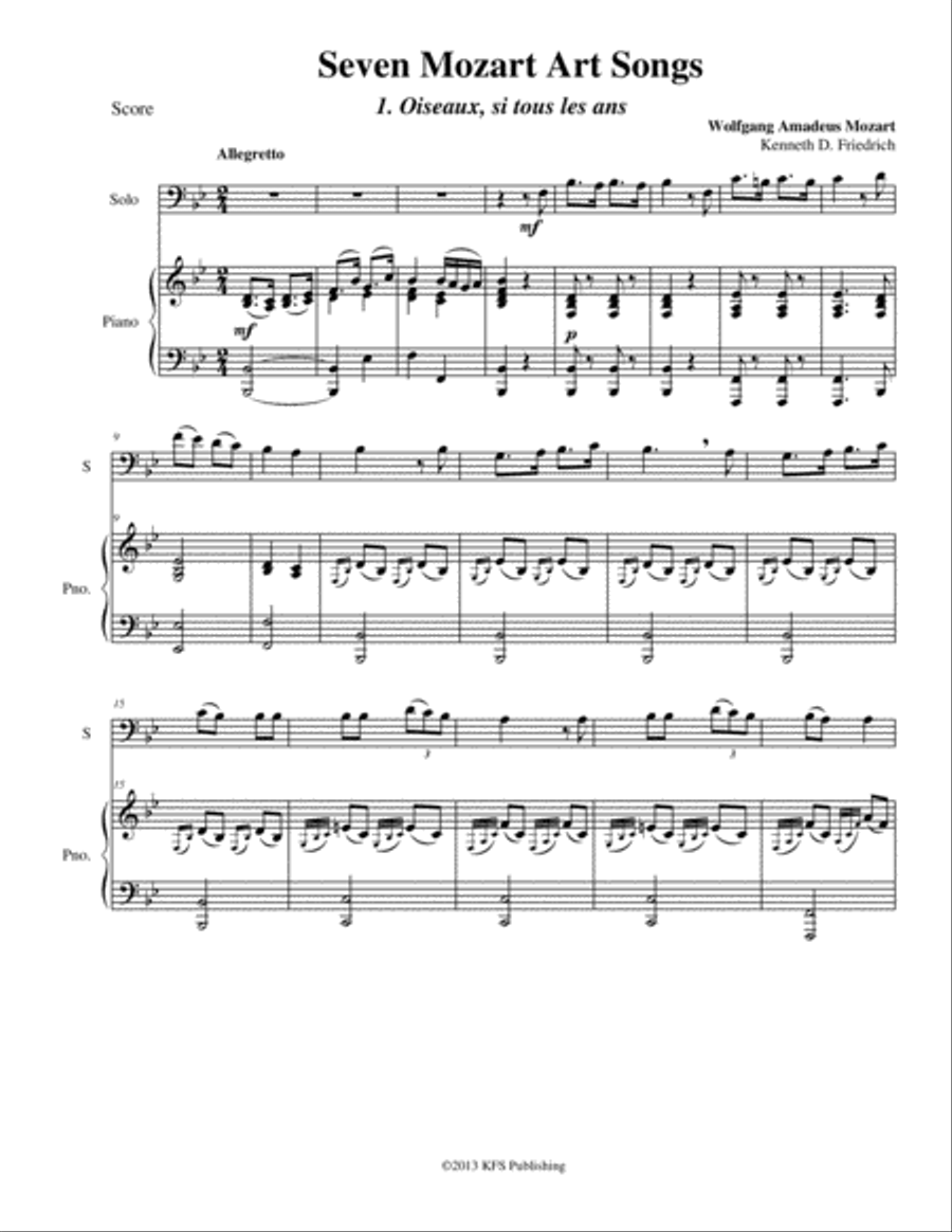 Seven Mozart Art Songs Bassoon scores gallery preview page 1