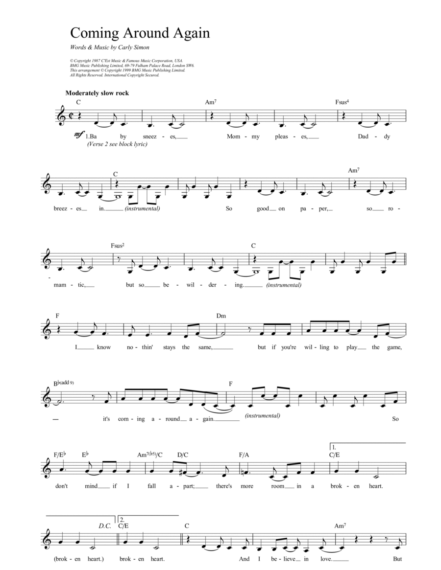 Coming Around Again Piano scores gallery preview page 1