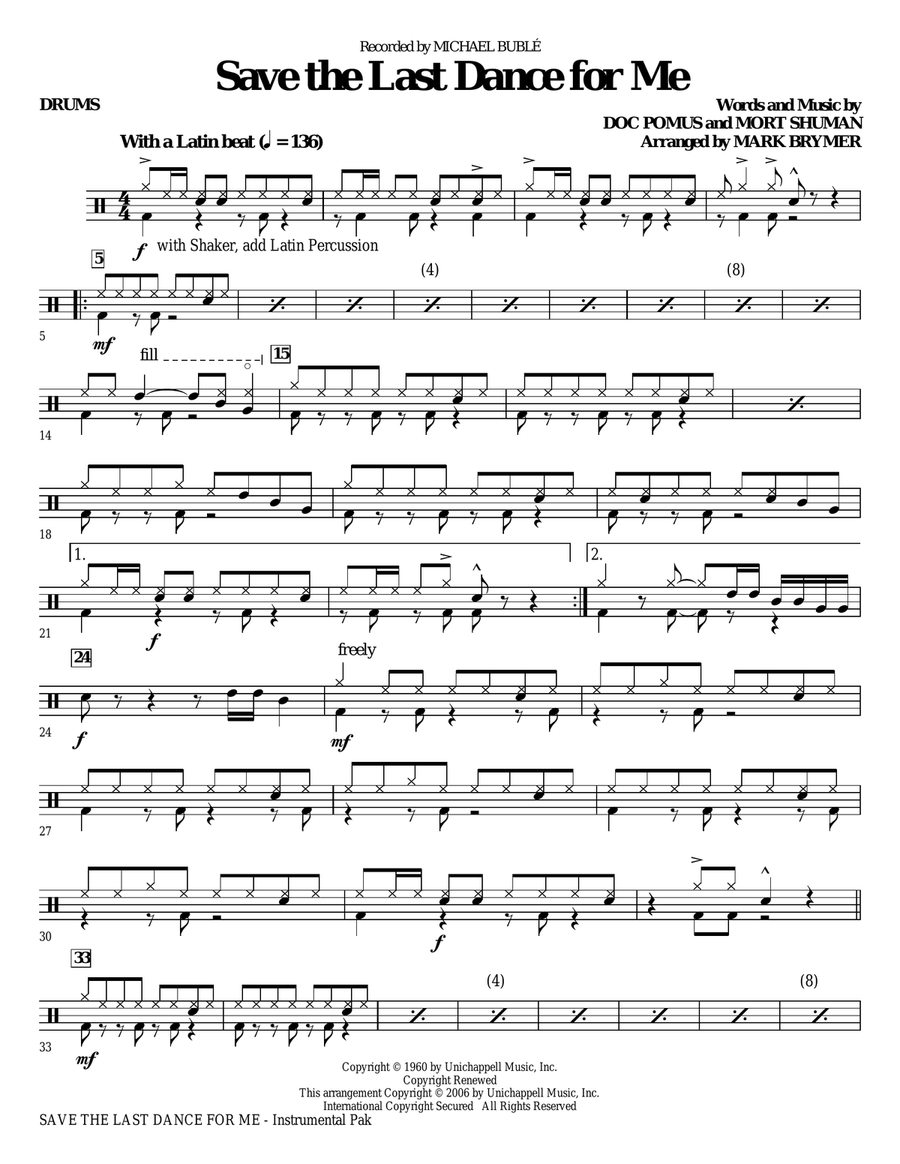 Save The Last Dance For Me (arr. Mark Brymer) - Drums