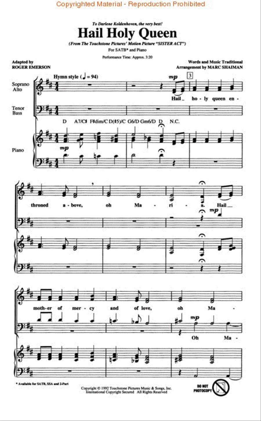 Hail Holy Queen 4-Part scores gallery preview page 2