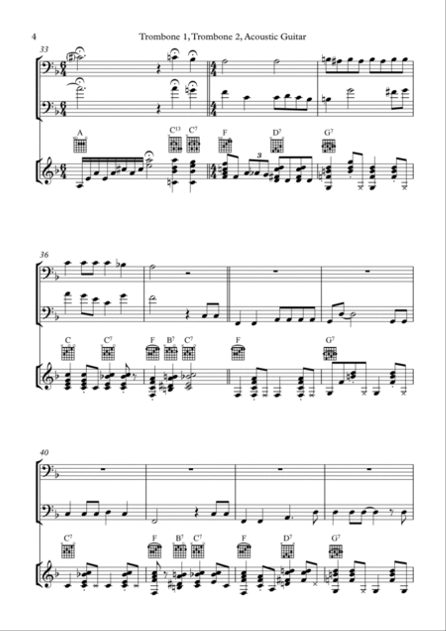 Trail of The Lonesome Pine arranged for 2 trombones and guitar Trombone Duet scores gallery preview page 5