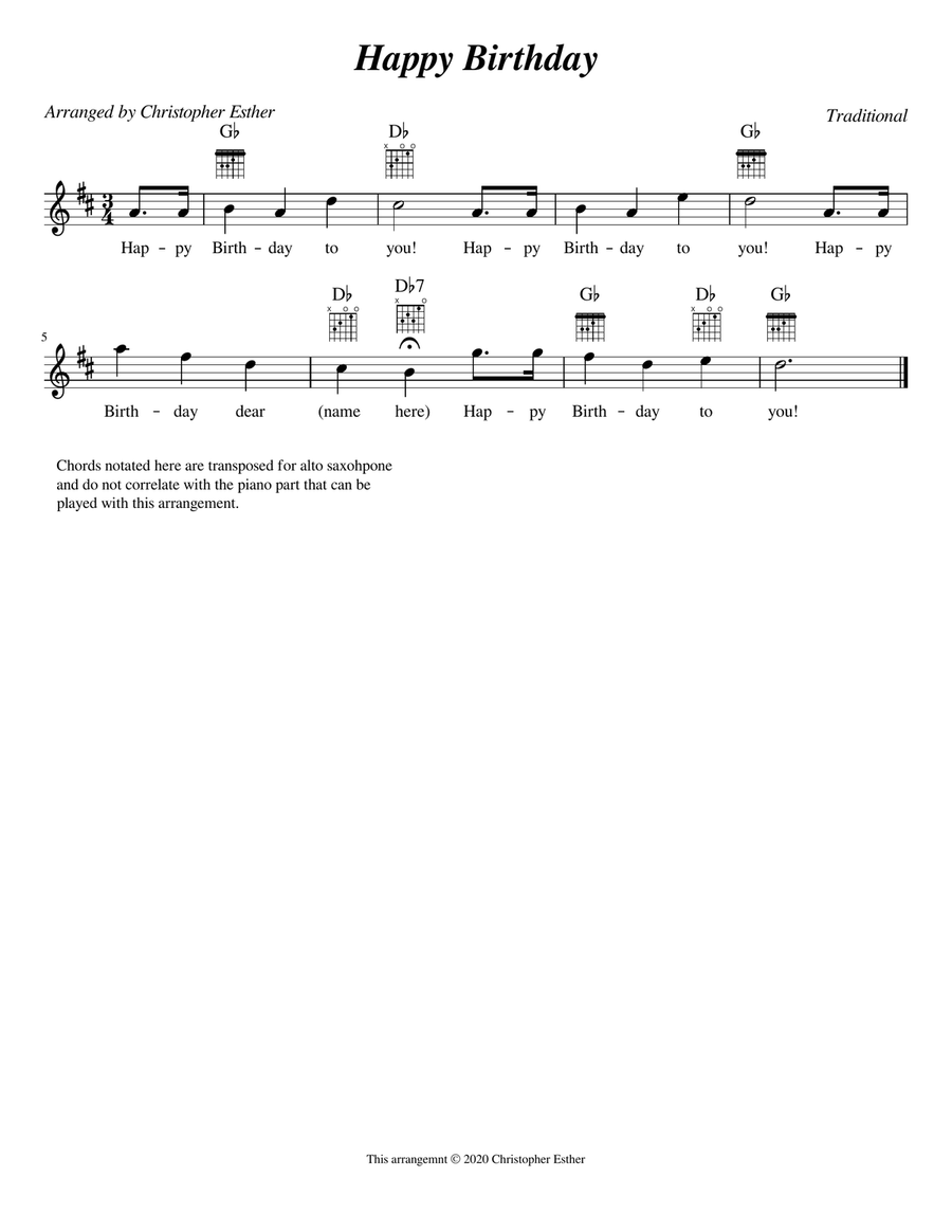 Happy Birthday (Alto Saxophone) Alto Saxophone scores gallery preview page 1