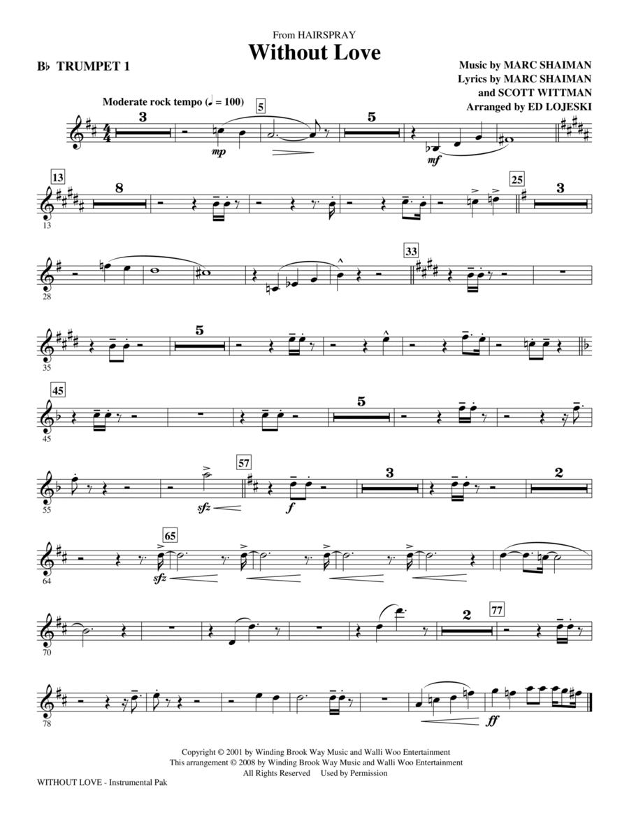 Without Love - Trumpet 1 Without Love - Trumpet 1 Choir scores gallery preview page 1