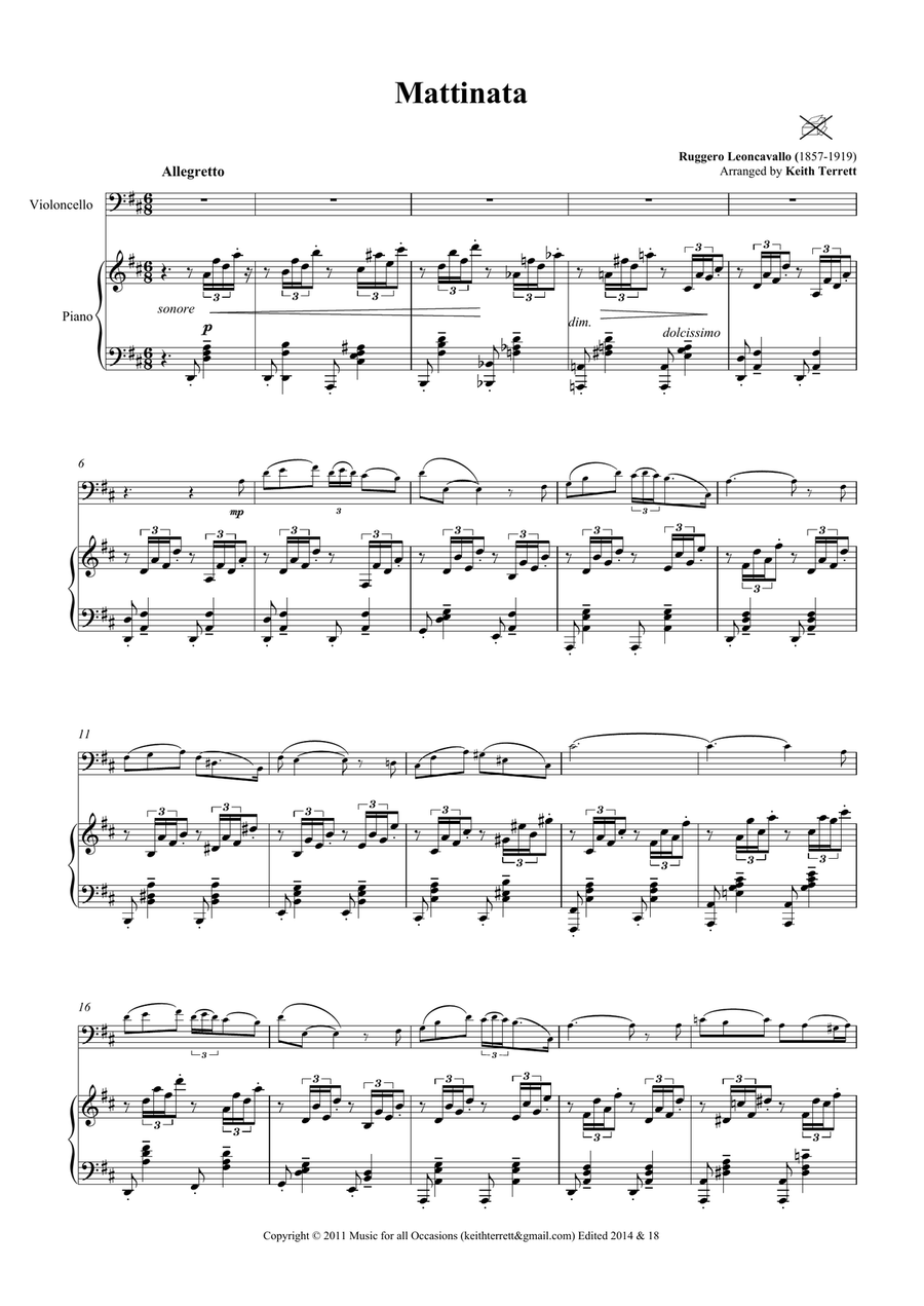 Mattinata for Cello & Piano Piano scores gallery preview page 2