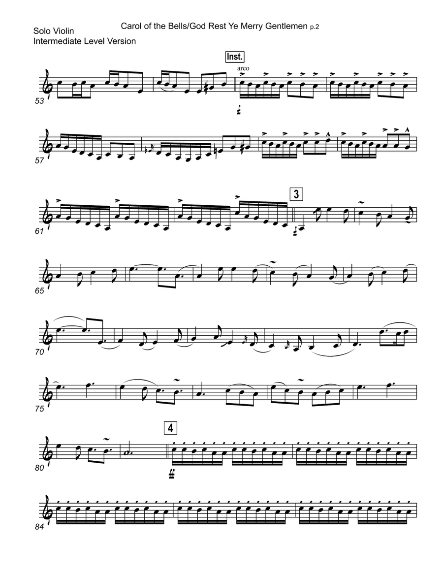 Carol of the Bells / God Rest Ye Merry Gentlemen - Violin and Accompaniment Track Violin Solo scores gallery preview page 6