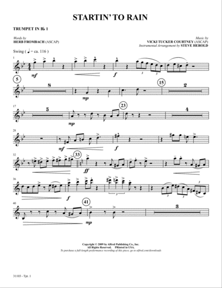 Startin' to Rain: 1st B-flat Trumpet B-Flat Trumpet scores gallery preview page 1