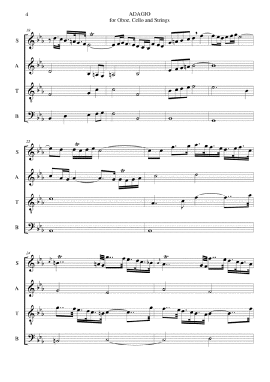 ADAGIO - for Oboe, Cello and Strings - D. Zipoli - Arr. for SATB Choir 4-Part scores gallery preview page 4