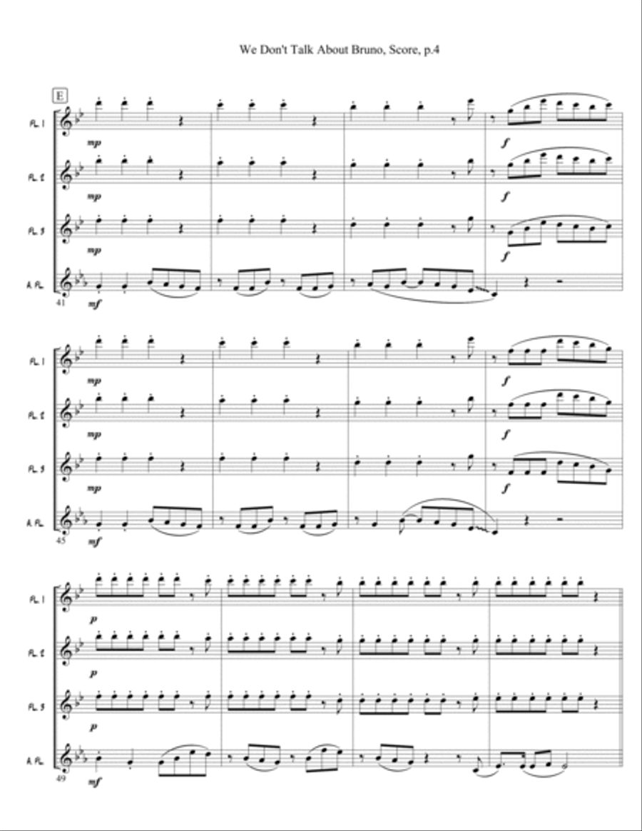 We Don't Talk About Bruno Flute Quartet scores gallery preview page 4
