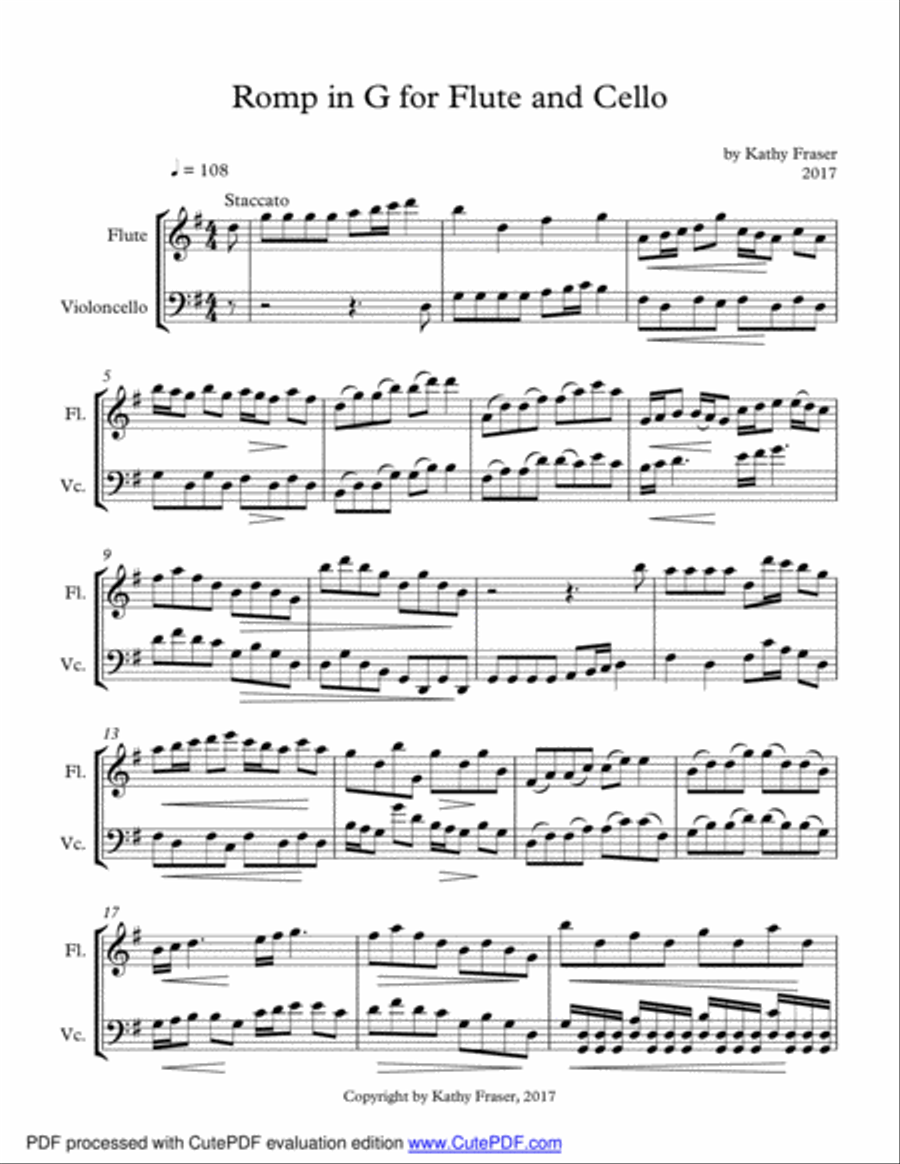 Romp in G for Flute and Cello Duet Flute scores gallery preview page 1