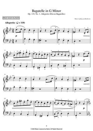Bagatelle in G Minor (EASY PIANO) Op. 119, No. 1, Allegretto (Eleven Bagatelles) [Beethoven]