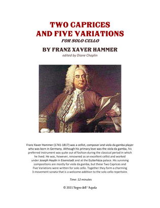 Book cover for Two Capriccios and Five Variations for solo cello