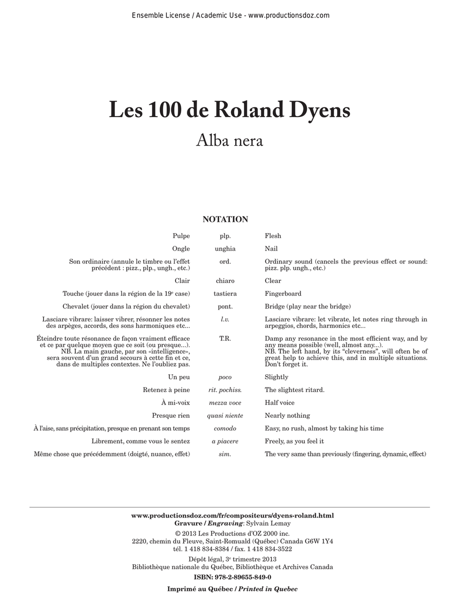 Les 100 de Roland Dyens - Alba nera Classical Guitar scores gallery preview page 1