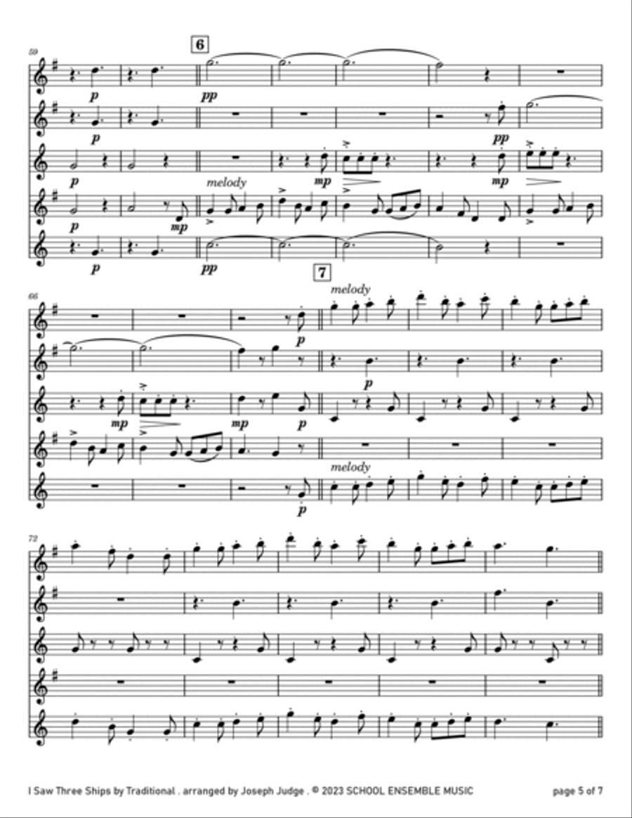 I Saw Three Ships for Saxophone Quartet in Schools Saxophone Quartet scores gallery preview page 5