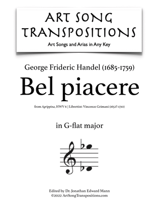 Book cover for HANDEL: Bel piacere (transposed to G-flat major)