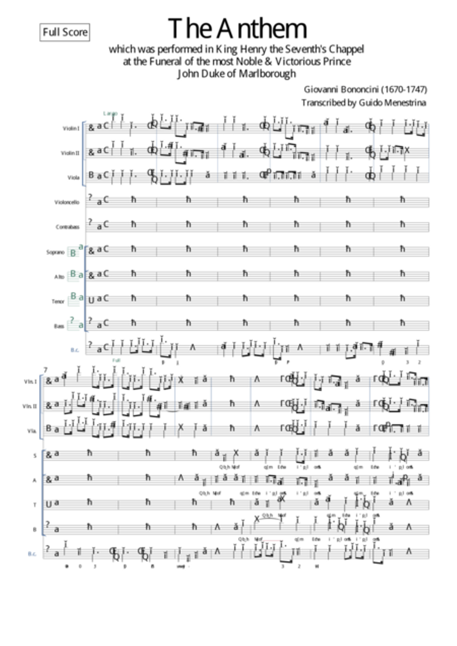 Giovanni Bononcini - Anthem (for the Funeral of John Duke of Marlborough) 4-Part scores gallery preview page 2