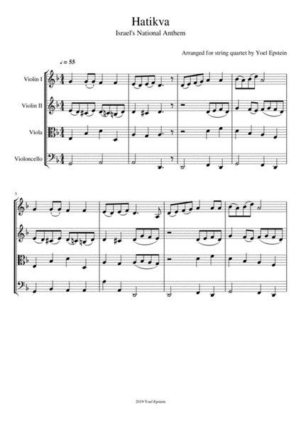 Hatikva - Israel's national anthem arranged for string quartet image number null