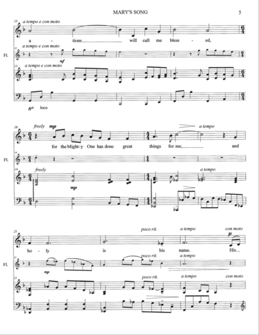 MARY'S SONG ~ Sop. solo, opt. flute Flute scores gallery preview page 5