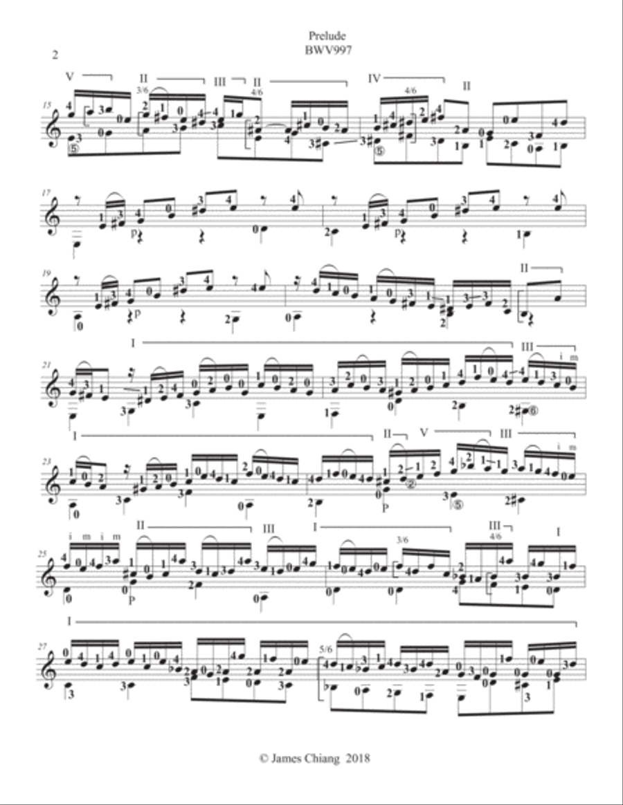 Bach - Lute Suite in A minor (BWV 997) for classical guitar. Lute scores gallery preview page 2