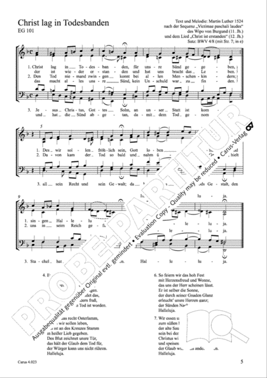 Luther Lieder in settings by J. S. Bach for mixed choir SATB 4-Part scores gallery preview page 6