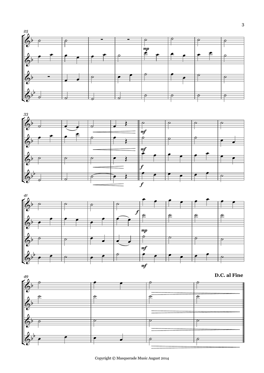 Sax Starters; 10 Easy AAAT/SAAT Sax Quartets for beginners (includes optional Bb sop/Clarinet part) Saxophone Quartet scores gallery preview page 2