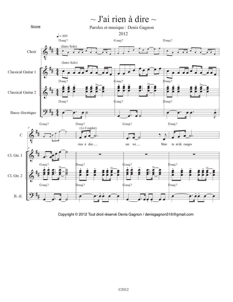 J'ai rien à dire Electric Guitar scores gallery preview page 1