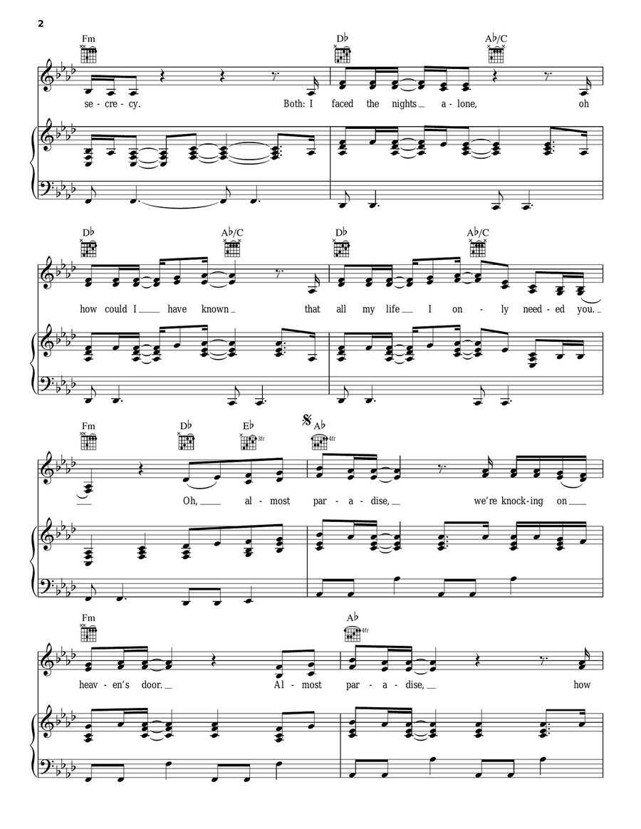 Almost Paradise Piano, Vocal, Guitar scores gallery preview page 2