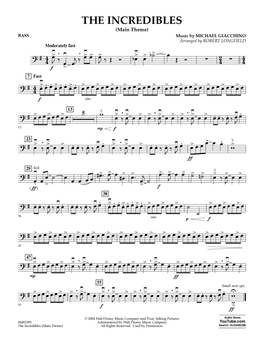 The Incredibles (Main Theme) (arr. Robert Longfield) - String Bass