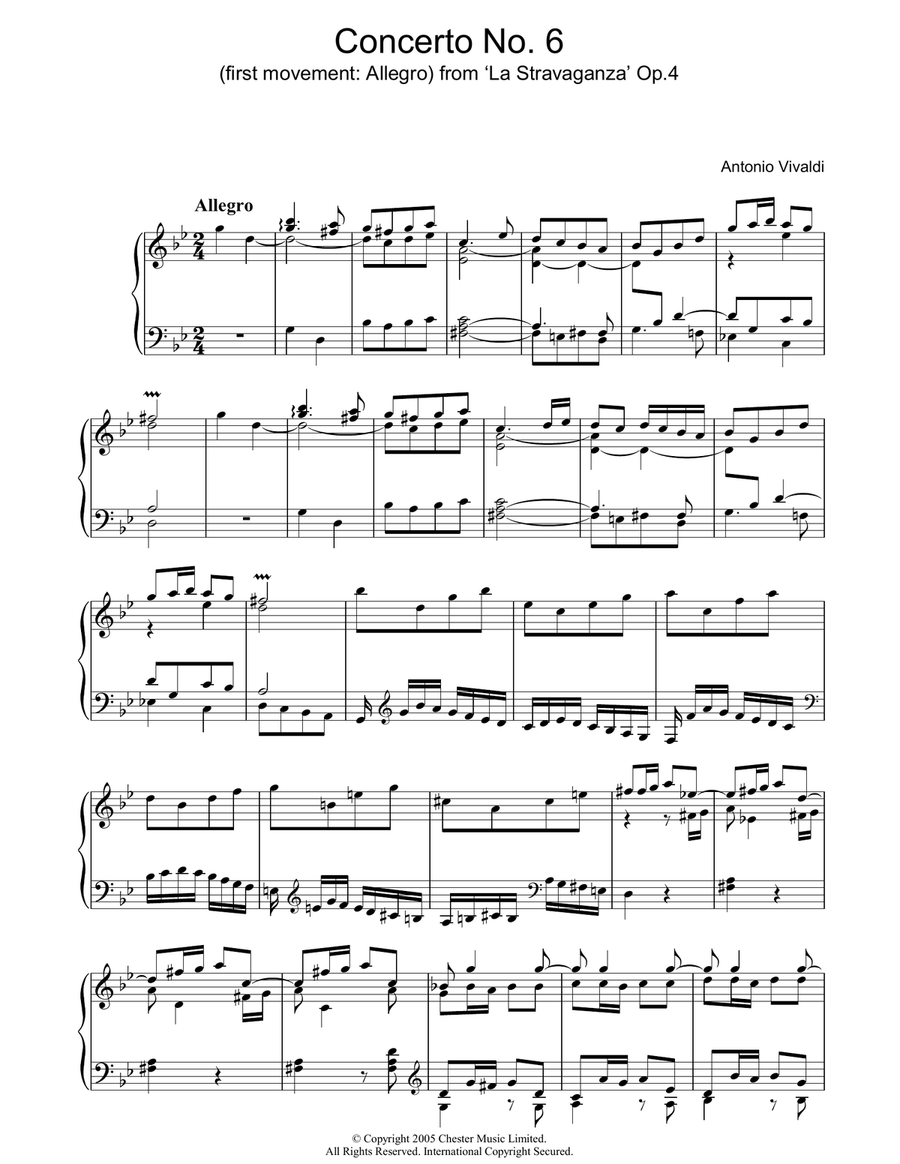 Concerto No.6 (1st Movement: Allegro) from 'La Stravaganza' Op.4