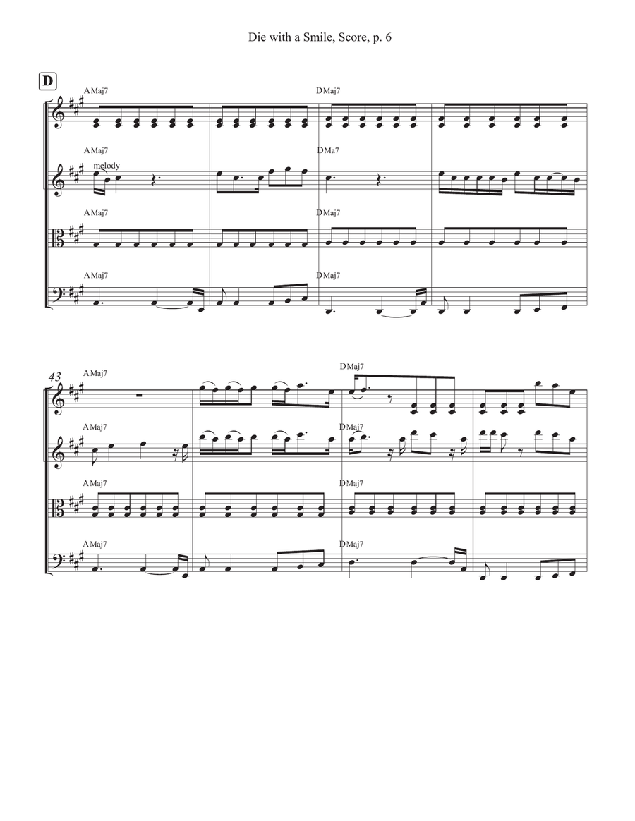 Die With A Smile String Quartet scores gallery preview page 6