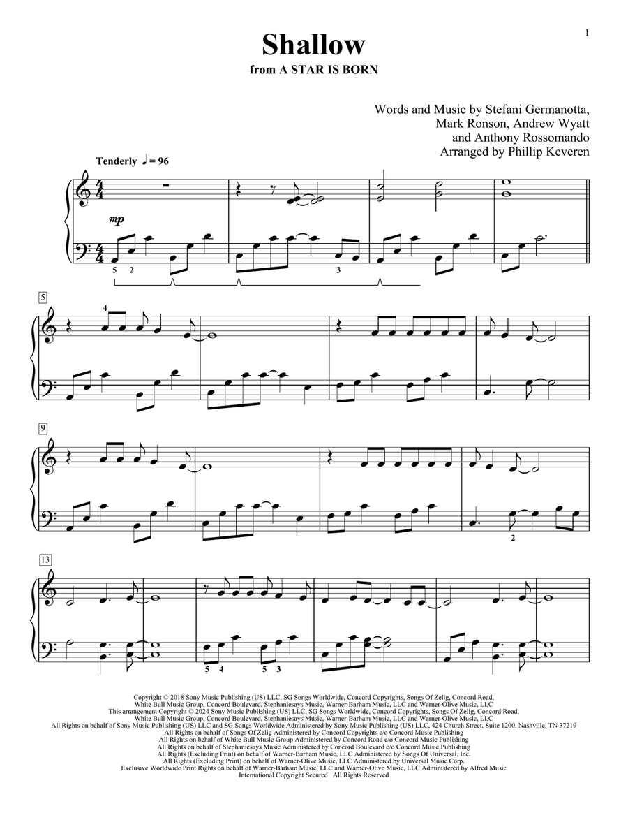 Shallow (from A Star Is Born) (arr. Phillip Keveren) Piano Solo scores gallery preview page 1
