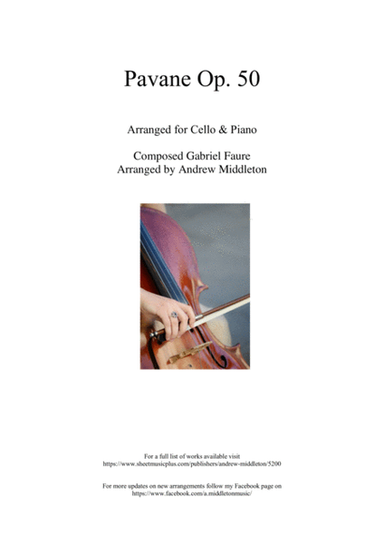 Pavane Op. 50 arranged for Cello and Piano image number null
