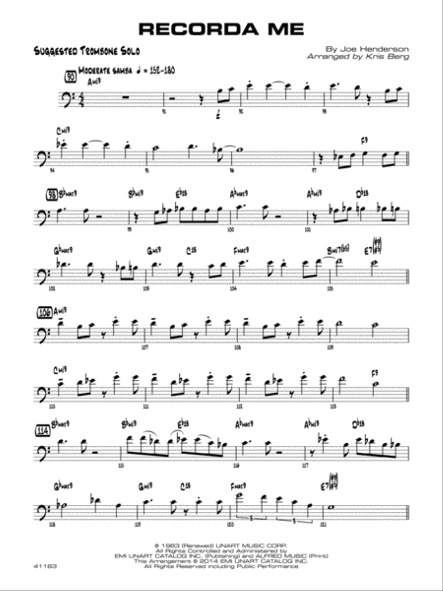 Recorda me: Suggested Trombone Solo Jazz Ensemble scores gallery preview page 1