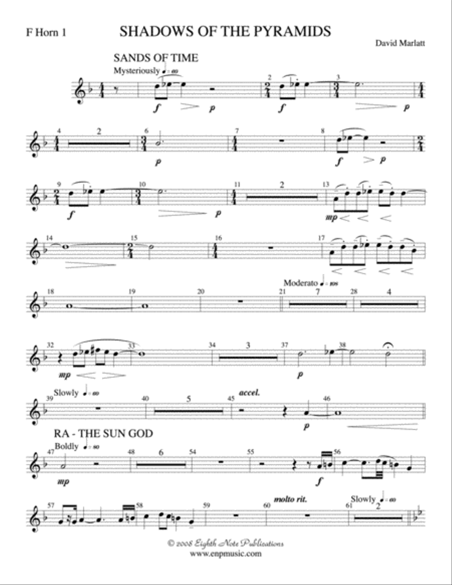 Shadows of the Pyramids: 1st F Horn Concert Band scores gallery preview page 1
