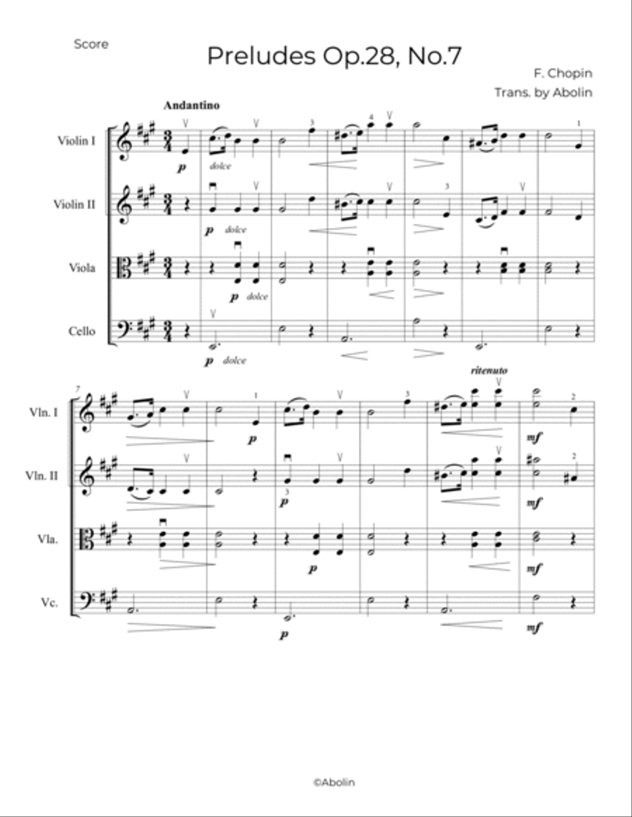 Chopin: Preludes Op.28, No.7 - String Quartet String Quartet scores gallery preview page 2