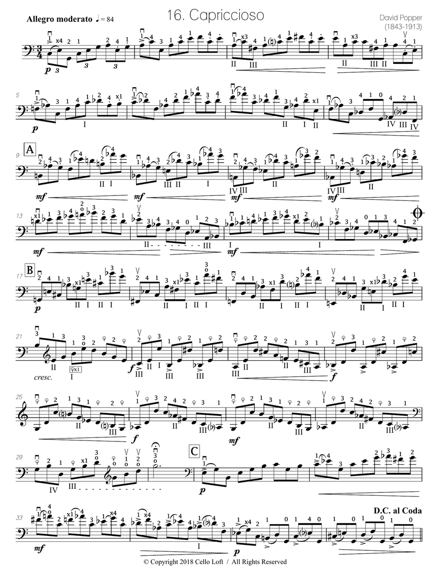 Popper (arr. Richard Aaron): Op. 73, Etude #19 Cello Solo scores gallery preview page 2