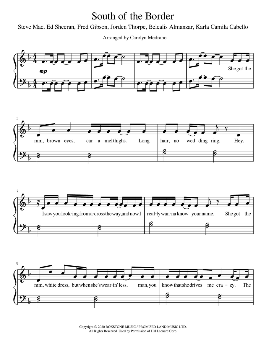 South Of The Border Piano Solo scores gallery preview page 1