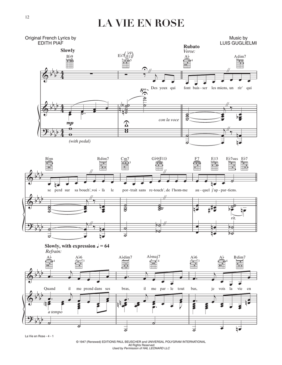 La Vie En Rose (from A Star Is Born) Piano, Vocal, Guitar scores gallery preview page 1