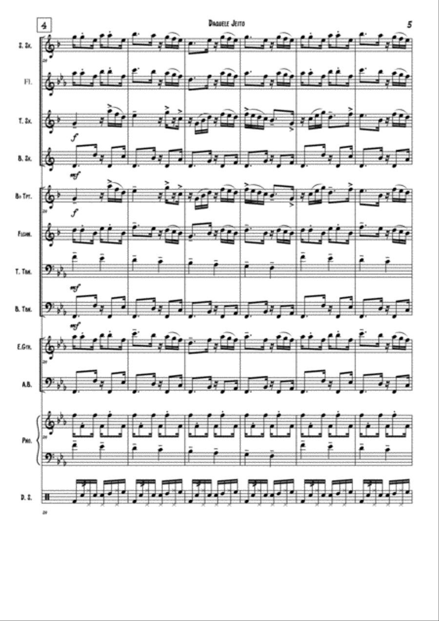 Daquele Jeito - Score (Soprano Sax, Alto Sax, Tenor Sax, Baritone Sax, Trumpet, Flugelhorn, Tenor Tr Jazz Ensemble scores gallery preview page 5