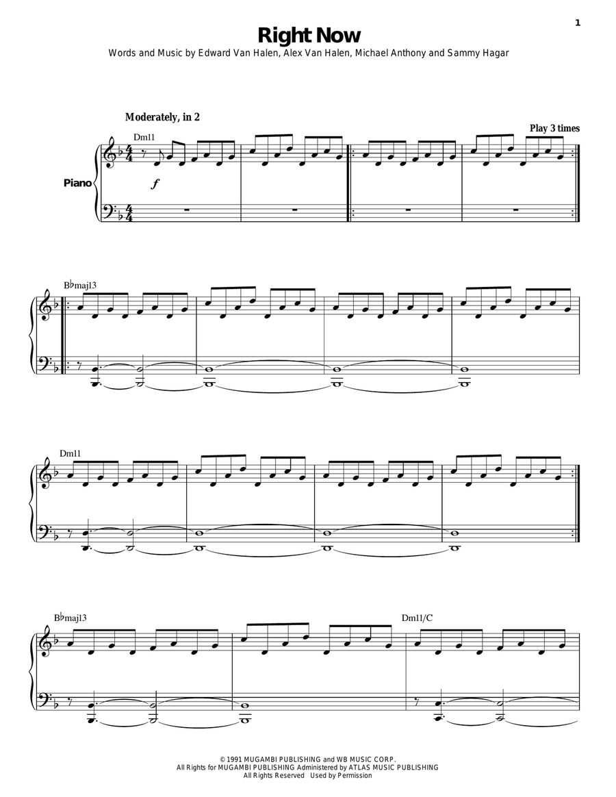 Right Now Piano scores gallery preview page 1