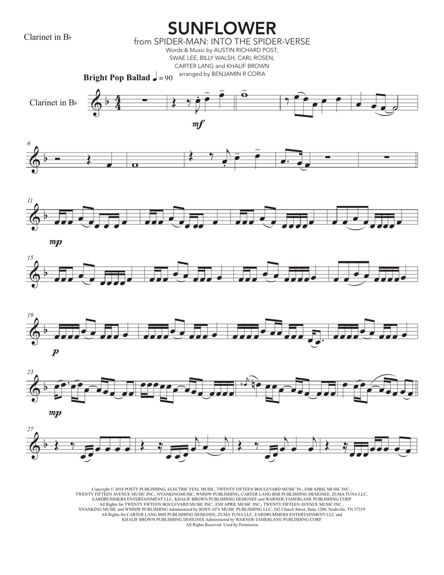 Sunflower Clarinet Solo scores gallery preview page 1