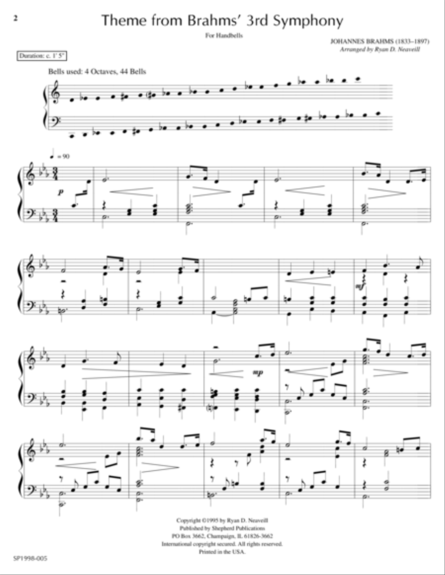 Theme from Brahms' Third Symphony Handbell Choir scores gallery preview page 1