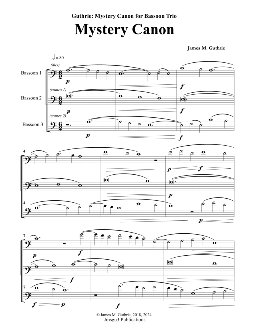 Guthrie: Mystery Canon for Bassoon Trio Woodwind Trio scores gallery preview page 1